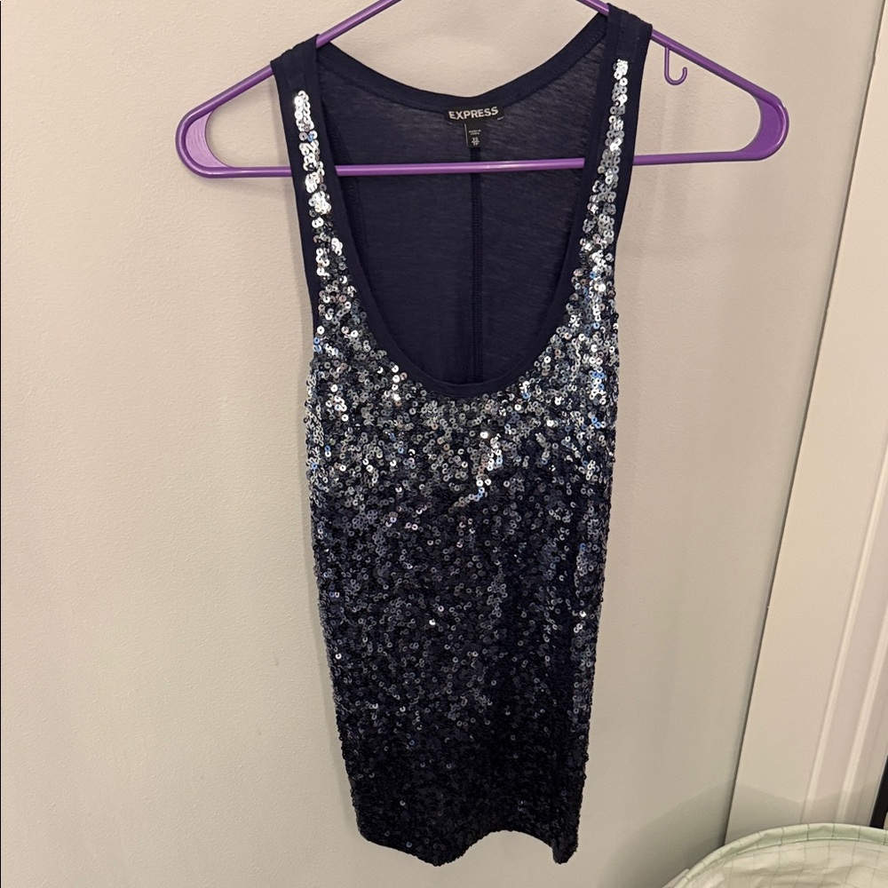 Express Women's Sparkling Sequin Tank Top - Dark Blue ombré